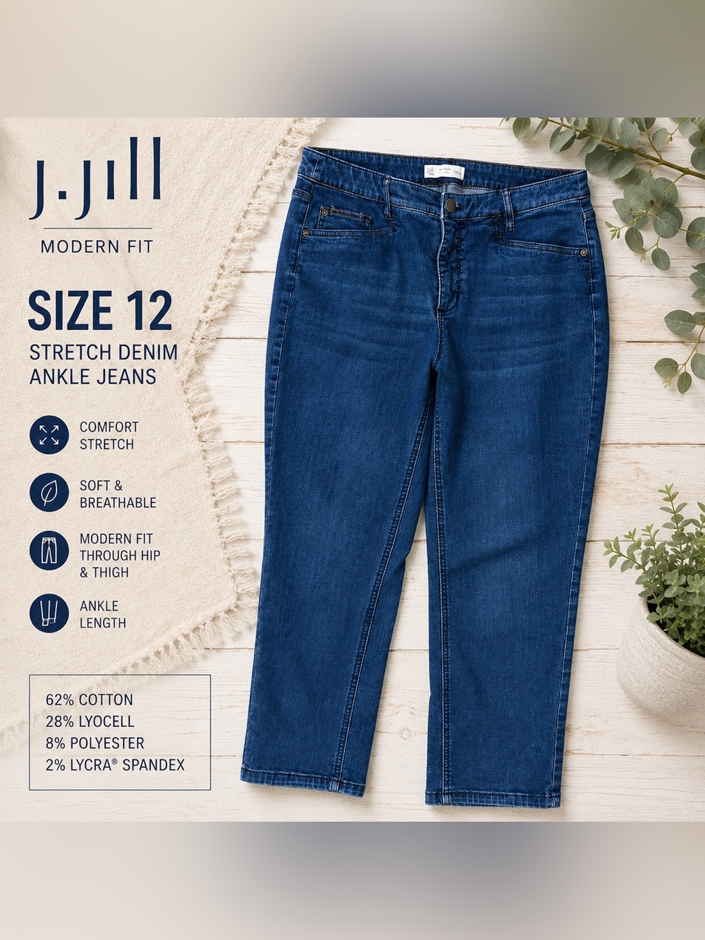 J. Jill Modern Fit Jeans Womens 12 Blue Stretch Denim Ankle